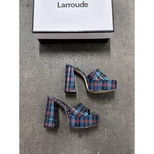 Larroude Dolly Mules Plaid Blue Red